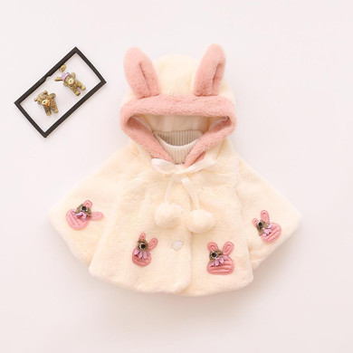 Autumn Winter Baby Girls Lovely Faux Fur Fleece Hooded Cloak Cape Infant Princess Jacket Coat Outerwear Casaco