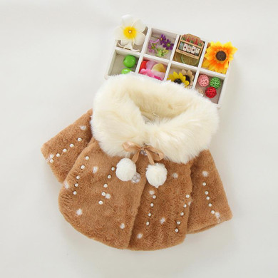 Autumn Winter Baby Girls Faux Fur Pearls Fleece Lapel Collar Infant Kids Outerwear Princess Jacket Coats roupas de bebe casaco
