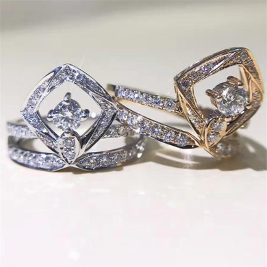 LASAMERO 0.182CT 18k Gold Natural Diamond Square Shape Round Cut Ring Accents Engagement Wedding Ring