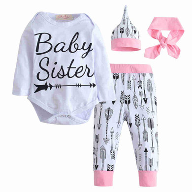 2018 Fashion Newborn Baby Girls Autumn Baby Clothing Baby Clothing Set Cotton Romper +Pants + Hat +Headband Toddler 4 pcs set