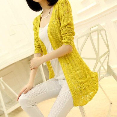 2018 Fashion Knitted Cardigan Loose Pocket Hollow Long Sleeve Women Sweater Female Cardigans Women's Coats Sweaters Outerwear