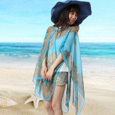 2018 Fashion Floral Chiffon Blouses Women Summer Style Beachwear Cover up Elegant Flower Print Chiffon Loose Blouse Shirt
