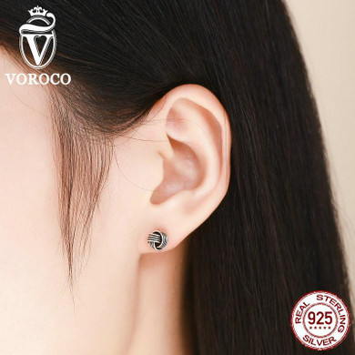VOROCO Authentic Popular 925 Sterling Silver Weave Classic Push-back Twisted Stud Earring Women Fine Jewelry Brinco VSE011