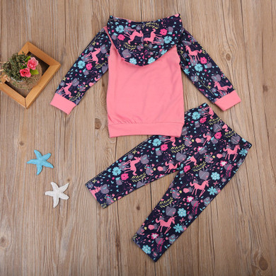 Autumn Floral Newborn Toddler Kids Girls Long Sleeve Hooded Tops+Pant Legging 2PCS Outfit Tracksuit Autumn Clothing Set