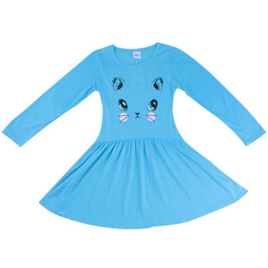 Autumn Clothes Children Girls Cat Pattern Gray Cotton Long Sleeve Dress Toddler Girls Casual Autumn Cute Printed Dress Clothing