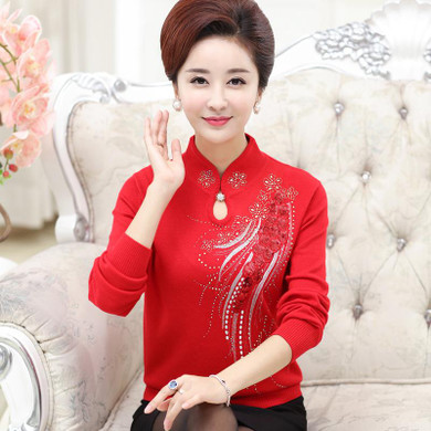 2018 Women 's Spring and winter sweaters large yards middle - aged mother fitted wool knit backing women