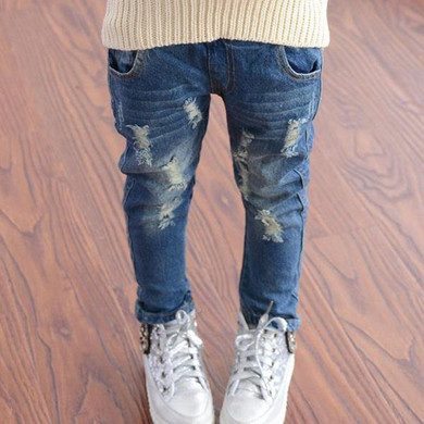 2018 Spring Autumn Elastic Waist Children Denim Pants Kids Boys Jeans Casual Ripped Leggings For Baby Girls Child clothes