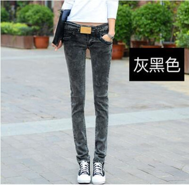 2018 spring and summer new plus size cotton female women girls elastic skinny low waist pencil pants jeans clothing clothes