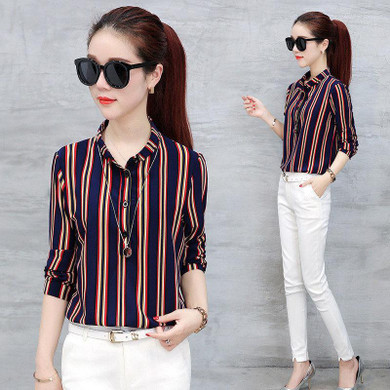 2018 New Spring Women Office Shirts Long Sleeve Blouse Shirts 3D Print Shirt Plaid Fashion Style Lady OL Female Clothing Tops