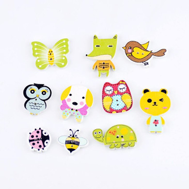 Free shipping -100pcs Mixed 2 Holes pattern cartoons Wood Sewing Buttons Scrapbooking D3100