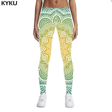KYKU Brand 2017 New Fashion Women Legins Mandala Lights 3D Printing Sexy Legging High Waist Woman Leggings Green Fitness Pants