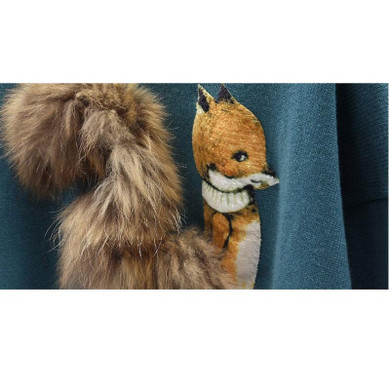 Ky&amp;Q Winter Women Knitted Turtleneck Pullover Sweaters Womans Loose Cute Cartoon Squirrel Sweater Femme Tricot Pull Jumper Tops