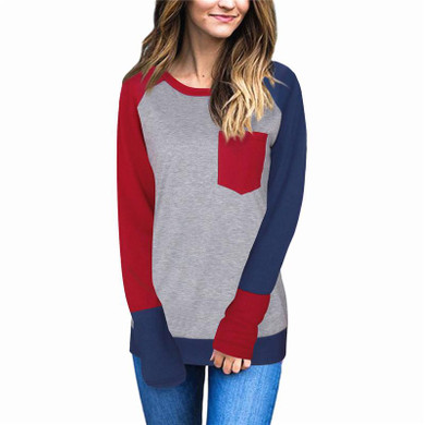 Rogi Casual Patchwork Women Tops And Blouses 2017 New Autumn Long Sleeve Pockets Harajuku Shirts Femme Tops Blusas Camisas Mujer