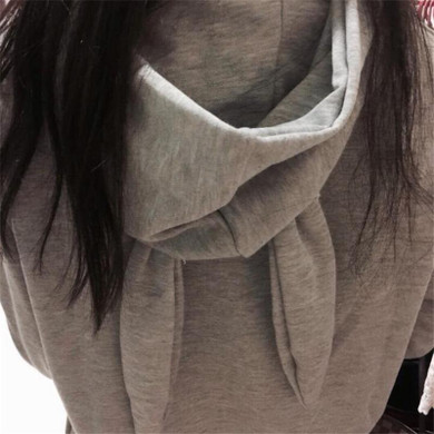 Rocksir Kawaii Rabbit Ears Women Long Hoodies Kawaii Sollid Cute Hooded Sweatshirt Casual Loose Long Sleeve Pullover Dress Coats