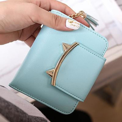 LEFTSIDE 2017 New Cute Cat Womens Small Short Wallets And Purses Tassel PU Leather Women Wallet I Clip Money Credit Card Holder