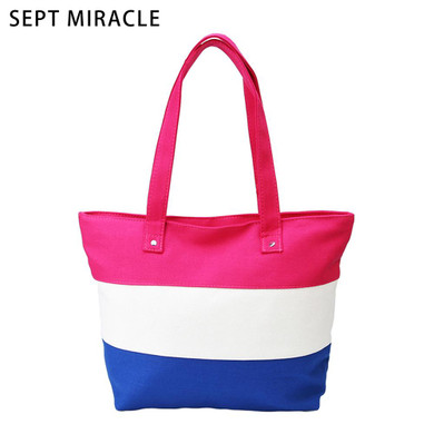 Girls Canvas Stripe Beach Bag Women Shoulder Bag Messenger Bag Female Casual Tote Handbags Ladies Fashion Shopping Travel Bags