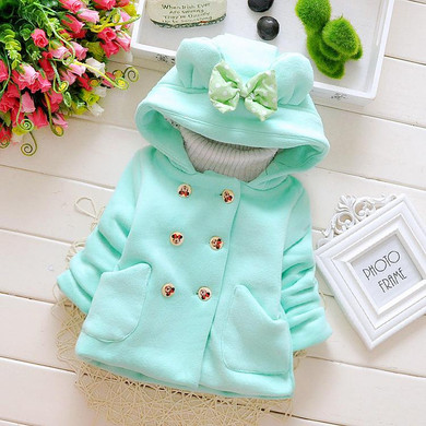 Girls autumn and winter coat 0-2 years old infant baby girl cartoon double-breasted jacket baby girls hooded outerwear coat