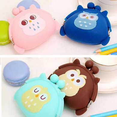 Girl's Cute Cartoon Owl Silicone Jelly Wallet Change Bag Keys Pouch Coin Purse BVNY