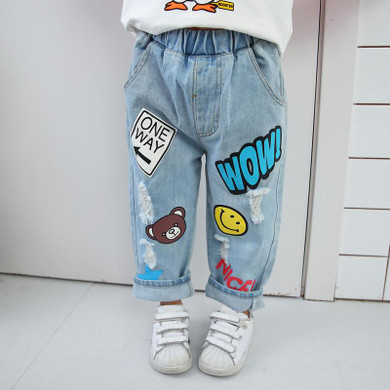 Girl Jeans Boys Ripped Jeans Spring Autumn Casual Baby Girls Pants Loose Children Denim Pant Kids Casual Trousers Jeans