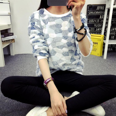2016 Autumn Women Pullover Casual O-neck Long Sleeve Geometric Printed Warm Sweatshirts Hoodies D2203