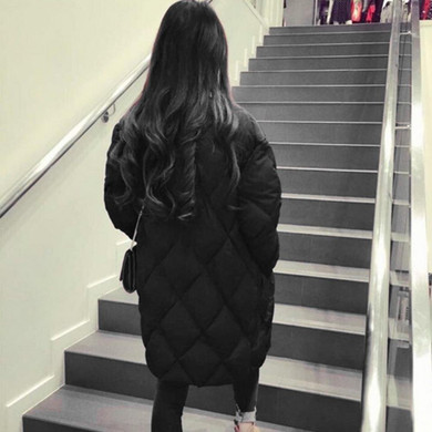 Autumn Winter New Women Cotton Parkas Slim Gray Argyle Coat Padded Warm Long Jacket 2017 Female Wadded Thickened Outerwears 300g