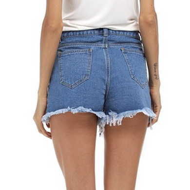 Asymmetrical Ripped Denim Shorts for Women High Waist with Pockets Female Short Cintura Alta 2017 Vintage Pantalones Cortos New