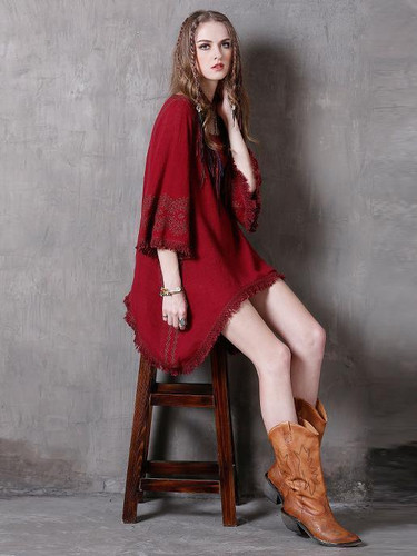 Asymmetric Embroidered Tasseled Mini Dress