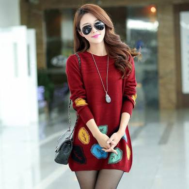 ASLTW Women Long Sleeve Sweater Dress New Autumn Fashion Medium-long O Neck Sweater Plus Size Women Pullover Dress