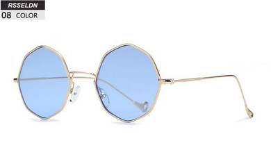 RSSELDN Newest 2017 Mens Small Round Sunglasses Women Retro Clear Blue Sun Glasses Transparent Lens Metal UV400 Fashion
