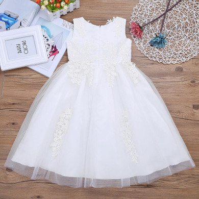 Girls Sleeveless Water-soluble Lace Flower Girl Dress Formal Princess Pageant Wedding Vestido de festa Kids Birthday Party Dress