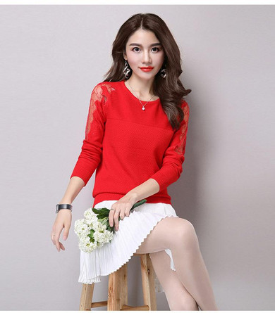 Lace Cashmere Sweater Women Winter Pullover Solid Knitted Sweater Tops for Ladies Autumn Female Oversized Pullovers Sweater