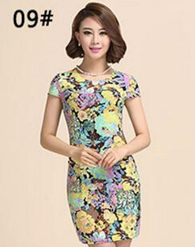 L-4XL 2017 New Fashion Women Summer dress Slim Tunic Milk Silk print Floral dresses Casual Plus Size sexy bodycon dress  XW101