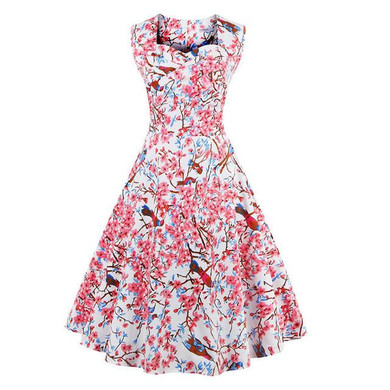 L- 4XL Women Dress Retro Vintage 1950s 60s Rockabilly Floral Swing Summer Dresses Elegant Tunic Vestidos