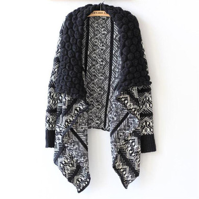 2016 Autumn Winter New Casual Vintange Loose Batwing Cape Poncho Women Knitwear Coat Cardigan Sweater Shawl Thick Jacket Tops