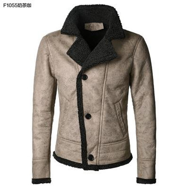 2016 Autumn vintage old leather jacket men wool lining men warm fur collar jacket Mens Faux leather short jacket coat F1055