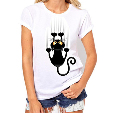 2017 Brand t shirts women Harajuku Funny Black Cat Prints Simple casual short sleeve O-neck women's t shirt Female Tees Tops