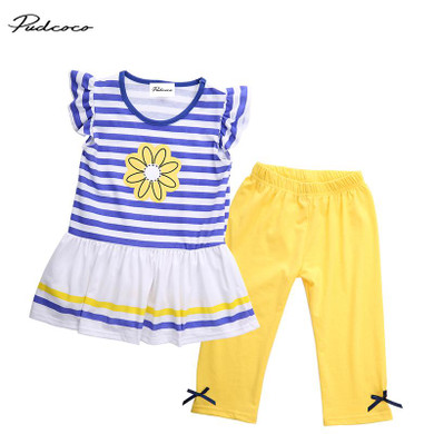 2017 Brand Pudcoco Girls Clothing Sets Baby Kids Clothes Children Clothing 2PCS Set Short Sleeve Striped TShirt + Pants Clothes