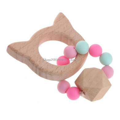2017 Baby Nursing Bracelets Wooden Teether Silicone Chew Beads Teething Wood Rattles Toys Gift DEC1_30