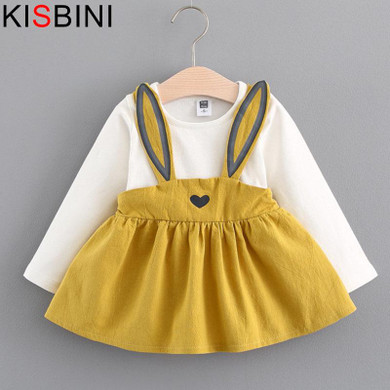 KISBINI Baby Dress Long Sleeve Girl Dress 2017 New Autumn Fashion Style Children Clothing Cotton Infant Kids Clothes Cute Rabbit