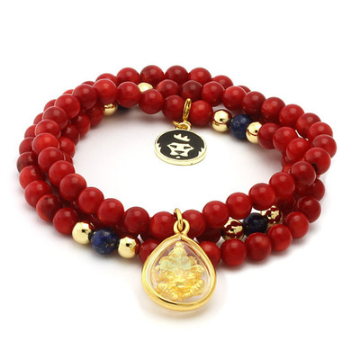 King Ice Red Coral Ganesha Elephant Wrap Bracelet