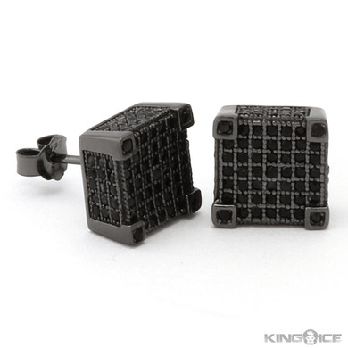 King Ice 925 Black Rhodium 3D Cube Hip Hop Earrings