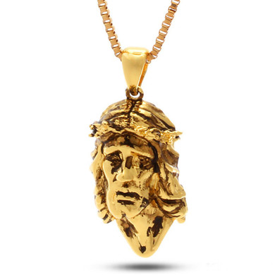 King Ice 14K Gold Vintage Jesus Piece Necklace
