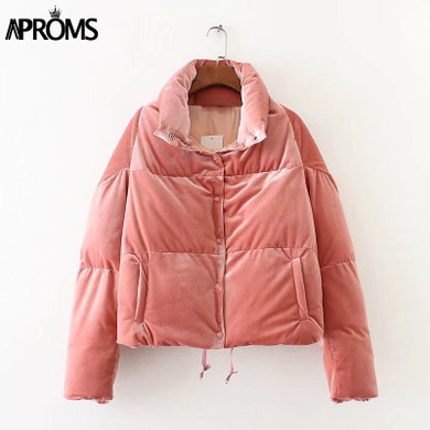 Aproms Velvet Cotton Padded Thick Jacket Coat Women Warm Pink Parkas Jackets Female 2017 Autumn Winter Casual Outerwear Coats