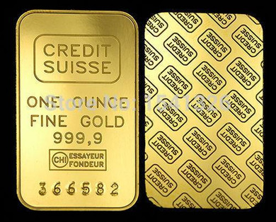 free shipping 20pcs/lot 1 oz Credit Suisse Gold bars 24k Pure Gold Plated Layered Bullion Bar Ingot Replica coin