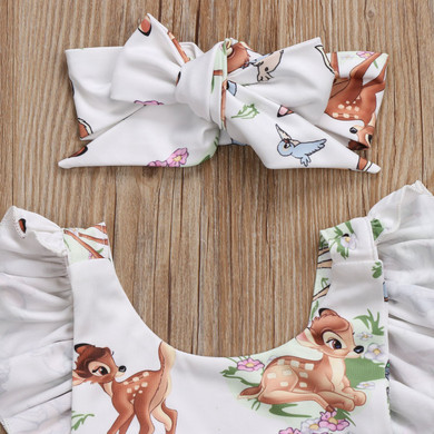 Baby Clothing Newborn Toddler Infant Baby Girls Ruffles Deer Romper Back Cross Jumpsuit Clothes Sunsuit Outfits