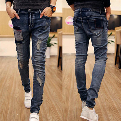 2017 Spring Fashion Mens Skinny Jeans Elastic Ripped Denim Jeans Men Vintage Washed Distressed Jeans For Men N-ZK017