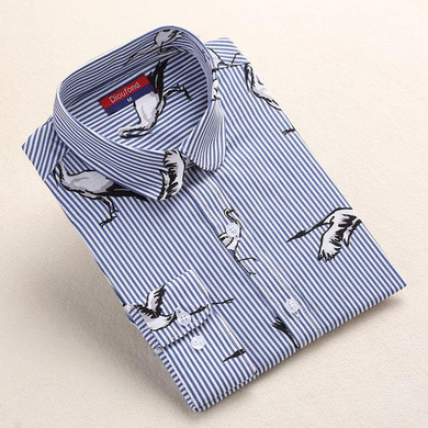 Dioufond Long sleeve blouse shirt women tops Casual 2017 summer Animal striped shirt Cotton white blouse chemise femme blusas