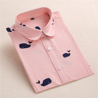 Dioufond Casual Print Shirt Cotton Floral Blouse Turn-down Collar Blouse Long Sleeve Female Shirts Plus Size New Women Clothing