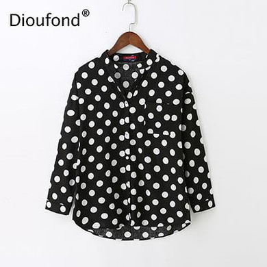 Dioufond Casual Pockets Women's Shirts Polka Dot Blusa Feminina V-neck Long Sleeves Women's Fashion Blouses White Black Red Tops