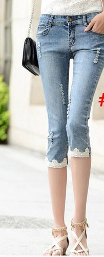 New 2017 Women Summer Jeans Capris Stretch Skinny Casual Ripped Hole Penil Pants Female Slim Fashion Denim Capris Y177